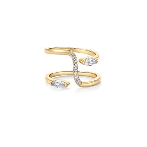 PAVOI 14K Gold Plated Cubic Zirconia Bypass Open Band Stackable Ring for Women | CZ Statement Eternity Rings