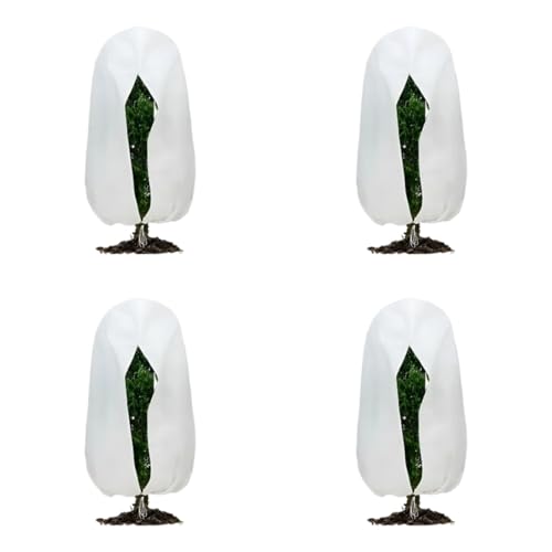 冬用植物カバー4点セット, 植物霜よけカバー, 不織布, ファスナー・巾着付, 通気口付, 防風・保温, 鉢植え、苗、果樹、越冬植物用, 植物愛好家、野菜栽培者向け, オールシーズン用