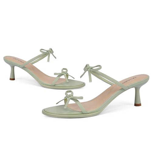 Image of Modatope Two Strap Heeled Sandals for Women Kitten Heel Rounded Toe Heels Women Slip on Open Toe Sandals