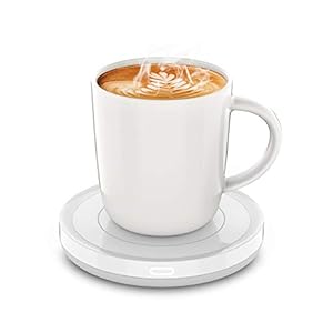 BESTINNKITS Smart Coffee Set Auto On/Off Gravity-Induction Mug Office Desk Use, Candle Wax Cup Warmer Heating Plate (Up to 131F/55C), 14oz (White Set)