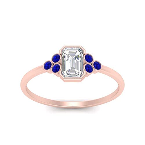 Image of Choose Your Gemstone Bezel Set Petite Diamond CZ Ring Rose Gold Plated Emerald Shape Petite Engagement Rings Everyday Jewelry Wedding Jewelry Handmade Gifts for Wife US Size 4 to 12