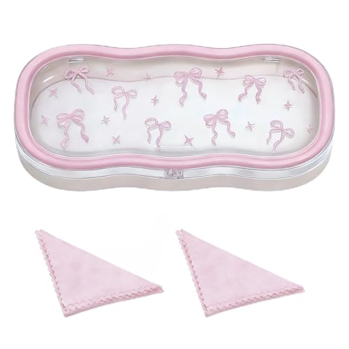 MoKo Glasses Case Hard Shell Cute Eyeglass Case for Reading Glasses Clear Eyeglasses Case for Women Girls Pink Bow