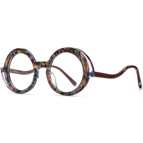 Image of HEPIDEM Multicolor Acetate Glasses Frame Women,Oversize Round Optical Eyeglasses 9345