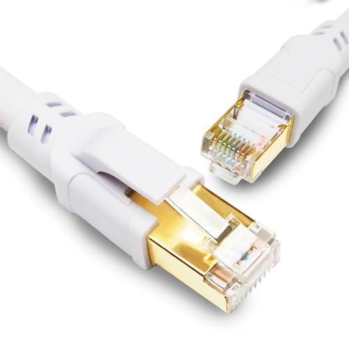 Yauhody Cable Ethernet Cat 8, 0.5m 1m 2m 3m 5m 10m 15m 20m Cable de Red RJ45, 40Gbps 2000MHz SFTP Cables Lan con Doble Blindado Gigabit Internet Cable Patch para PS5, TV, Módem, PC, POE (Blanco)