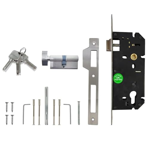 Image of Volo Mortise Door Lock Set with Brass Cylinder and 10 inch Lock Body for Home /Hotels /Office in Satin Finish (Satin Silver) Model No. 2089 (HOR) (Bedroom Door Mortise Lock)