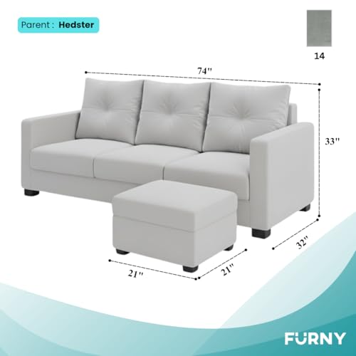 Image of FURNY Amonster 4 Seater L Shape Sofa Set with Movable Ottoman | Flexible Left or Right Layout | Plush Velvet Fabric (Light Grey) | Perfect for Living Room, Guest Room & Office