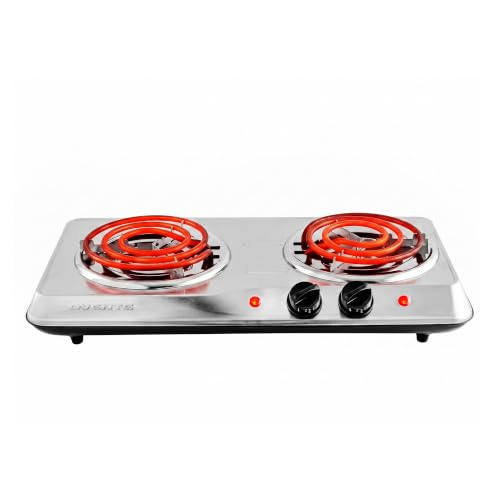 OVENTE Electric Double Burner, 1700W Coil Hot Plate, Silver BGC102S