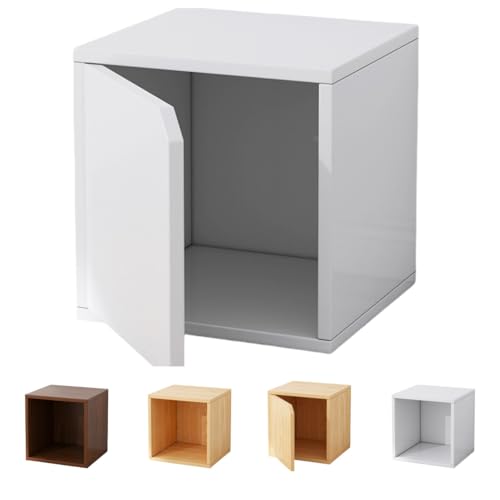 Zekono 木製 キューブボックス カラーボックス 天然木 収納ラック 簡単組立 奥行 耐荷重約自由な組み合わせでき スタッキングボックス 収納 ベーシックデザイン 可絵本棚 食器棚 多機能 仕切りなし・オ一プン (【単層キャビネット扉付き】ウォームホワ