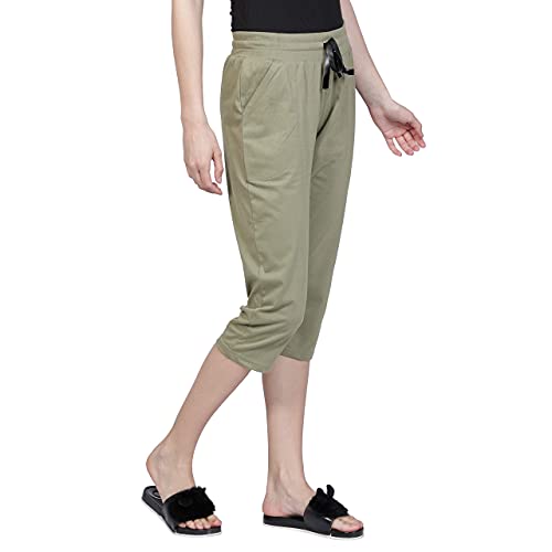 Image of Club A9 Womens Regular Fit Solid Cotton Capri Pants for Daily Casual Wear