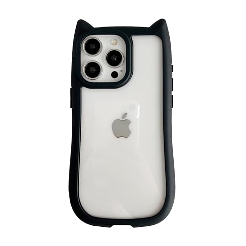FLIRACON Cute Cat Ears Clear Phone Case Compatible with iPhone Case (Black,for iPhone 11)