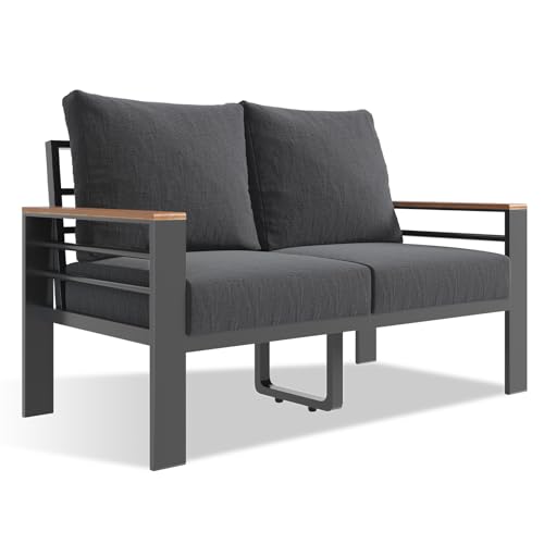 Image of Aoxun Aluminum Patio Furniture Set 2 Seats, Oversized Outdoor Sectional with Washable Thick Cushions, Coffee Table, Patio Conversation Sets for Porch, Balcony, Deck