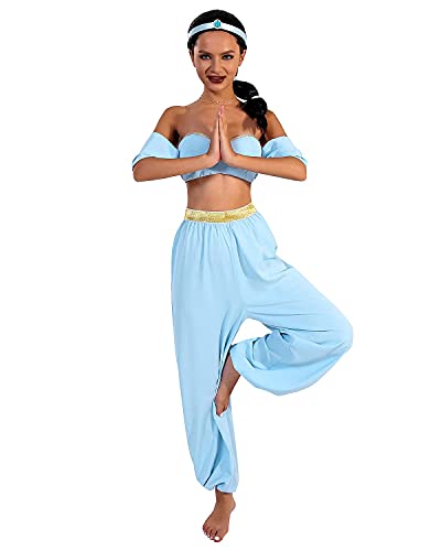 GIKING Princess Jasmine Costume for Women Sexy Halloween Oasis Arabian Princess Costume Blue M