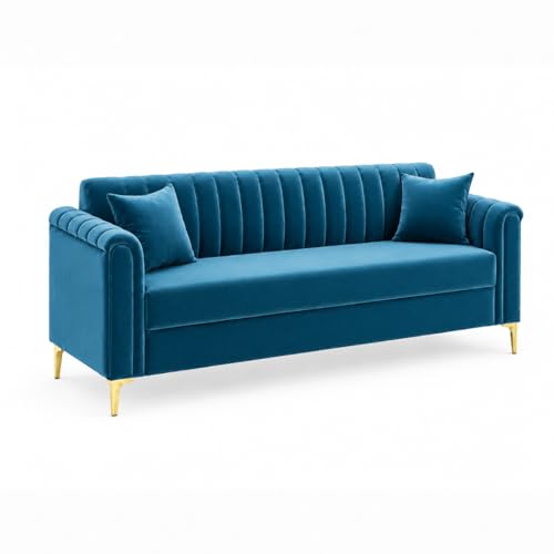 Image of FURNY Dorano 3 Seater Fabric Sofa Set (Aqua Blue) Premium Velvet Finish Durable & Comfortable Ideal for Living Room