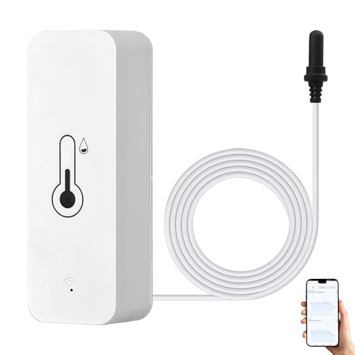 VEGOATY Sensore termometro Igrometro WiFi: termometro Smart Wlan igrometro con sensore esterno, interno esterno per congelatore, acquario, allarme app, monitor remoto, lavorare con Alexa