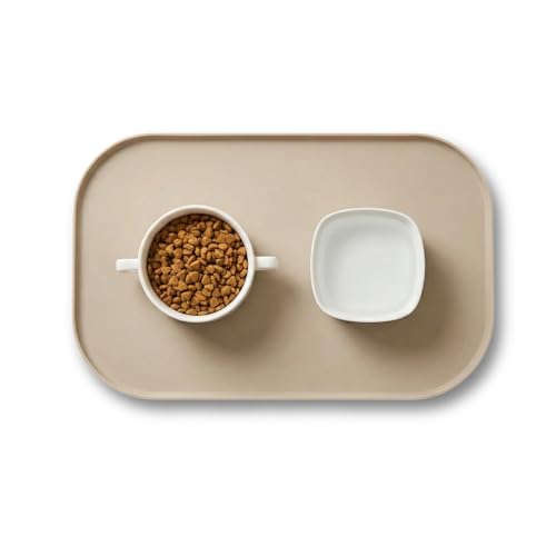Napfunterlage Hund,BPA-Freie Silikonmatte mit Rand Gummi-Hundenapf Unterlage für Futter- und Wassernäpfe,Beige Rechteckig Stilvolle Minimalistische Haustiermatte,44L*27B*1H cm Hält Zwei Hundenäpfe