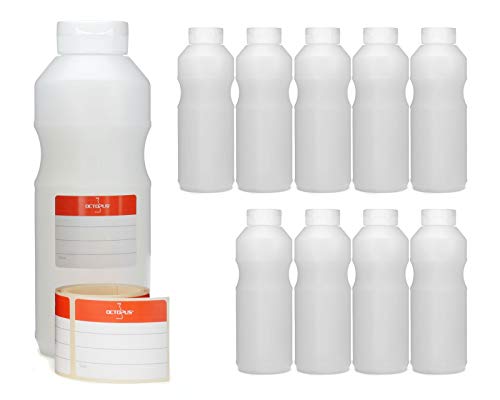 Octopus 10x Bottiglie Squeeze, bottiglie ketchup 500 ml con tappo ketchup bianco ed etichette di etichettatura