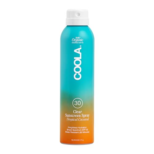 COOLA Organic Sunscreen SPF 30 Sunblock Spray, Dermatologist Tested Skin Care for Daily Protection, Vegan and Gluten Free, Tropical Coconut