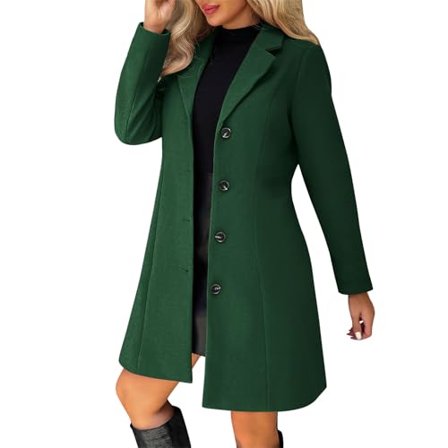 Image of RRMuAzgs Womens Peacoats Winter Coats Pea Coats for Women Wool Blend Trench Coat Winter Dressy Jacket Slim Single Breasted A-Line Peacoat with Pockets Green M