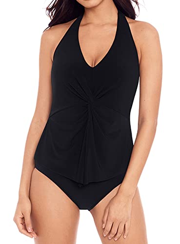 MagicSuit Women's Swimwear Solid Mallory Halter Soft Cup Tankini Bathing Suit Top2