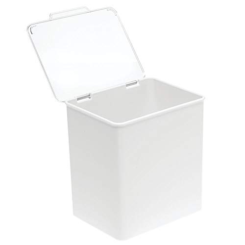 mDesign Plastic Stackable Box Household Storage Container with Attached Hinged Lid - Organizer for Entryway, Closet, Kitchen, Bathroom, Garage Kid's Room, Craft Room - White/Clear