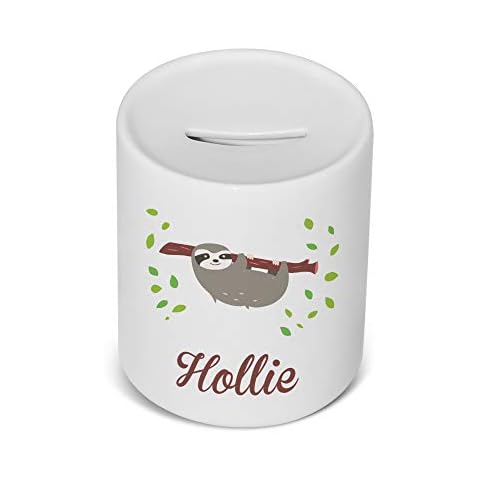 Active Decor PERSONALISED Printed Ceramic, children’s Piggy Bank/Money Saving Box Cute Sloth Design Cover