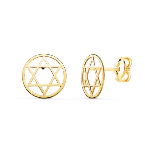 Estrella David Pendientes Oro 18k mujer 8mm. amuleto calada brillo