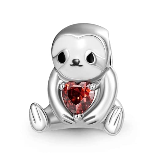 Image of GNOCE Embraces Heart Gemstone Bead Charms 925 Sterling Silver Rabbit Horse Triceratops Snake Monkey Cat Platypus Sloth Bear Pig Yak Ghost Matryoshka Doll Jewelry Gift for Women