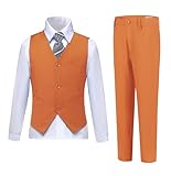 Boy's Suit Formal Dress Outfit Orange Party Wedding Suits for Boy 4-Piece Toddler Set Vest, Pants, Tuxedo Shirt with Tie 8