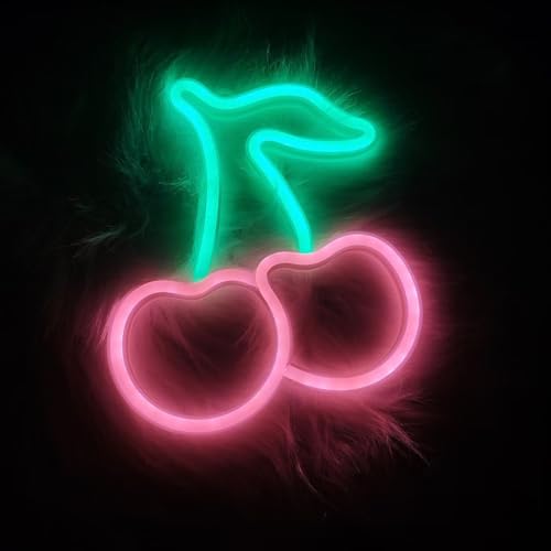 Image of Cherry Neon Signs Aesthetic Decor for Birthday Fruit Themed Party Favors,Baby Shower Decorations,Girls Bathroom Christmas Wall Art,USB or Battery Powered(Coralpink)