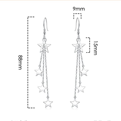 Asymmetrical Star Moon Tassel Drop Dangle Earrings For Women Teen Girls Dainty Long Lucky Star Crescent Planet Chain Tassel Earrings (Silver) #TOP3