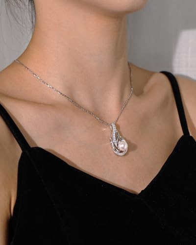 FANCIME June Birthstone Necklace Phoenix Pearl Necklace 9-10mm Genuine Freshwater Pearl in Sterling Silver Fine Jewelry for Women2