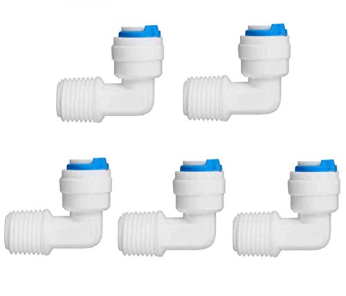 Realgoal 1/4 Push Fit Tubo x1/4 'guarniciones de Tubo de conexion rapida Rosca Macho Codo para Agua Osmotizada RO Filtro Puro Sistema (Paquete de 5)