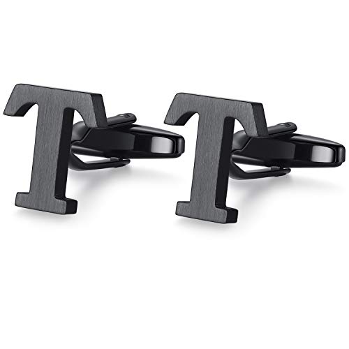 HONEY BEAR Initial Alphabet Letter Cufflinks for Mens Wedding Gift Black T