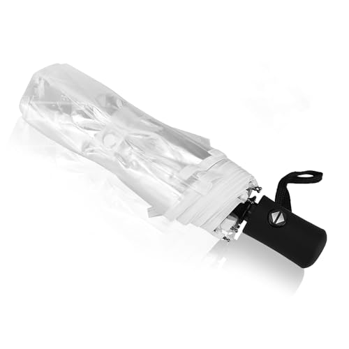 Fuerdich Regenschirm Transparent, 28 X 6cm Winddicht Klein Durchsichtiger Regenschirm Selbstöffnend Und Schließend Tragbarer Modischer Dreifach Faltbarer Regenschirm Für Den Außenbereich Hochzeit