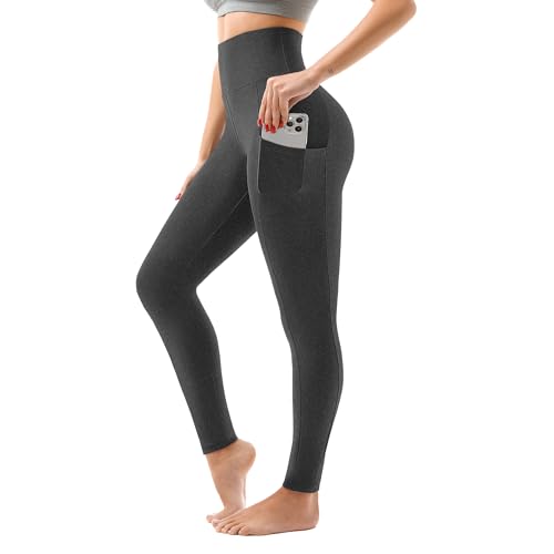 SINOPHANT High Waisted Leggings with Pockets Women, Full Length Capri Buttery Soft Stretchy Yoga Pants(Full Heather Grey,S-M)