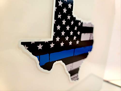 3 Pack Of State Of Texas Shaped Thin Blue Line Police Officer Tattered Blm American Flag Grunge Style Vinyl Decal Sticker Car Truck 5" X 4.7" #TOP2