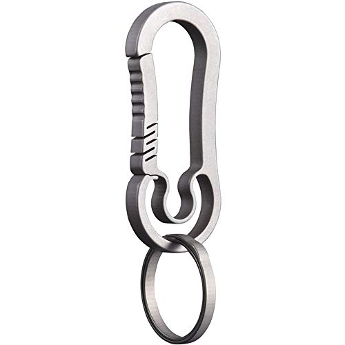 KUNSON Ultralight Aviation Titanium Anti-Lost Keychain Carabiner Creative CNC Chamfer Smooth Design Quick Release Keychain 26mm Titanium Key Ring (Original color)