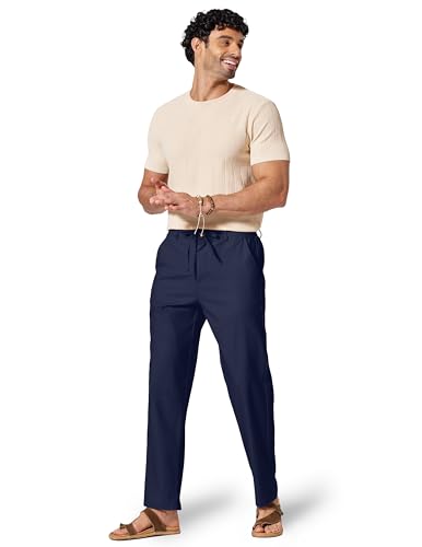 Image of COOFANDY Men's Cotton Linen Pants Casual Drawstring Dress Pants Beach Summer Lightweight Trousers