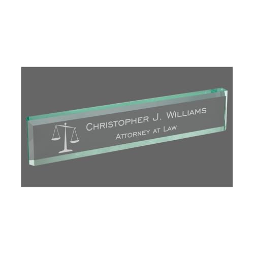 Personalized Lawyer Attorney Name Plate for Desk Engraved Jade Glass with Scales of Justice Custom Text Business Office Gifts Graduation Gift