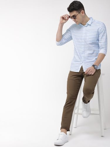 Image of IndoPrimo Men's Cotton Shirt with Spread Collar Neck Line Striped Pattern Full Sleeves Regular Fit Western Style and Standard Length