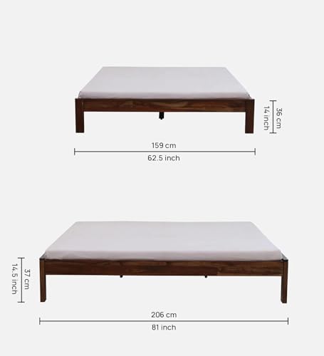 Image of Solid Sheesham Wood Queen Size Bed | Without Storagr Queen Size Bed | Living Room Bed Room Furniture | Bedroom Furniture | Office Furniture | Brown Colour |