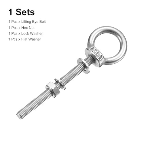 Image of uxcell Lifting Eye Bolt, 1 Set M6 x 60mm Eye Bolt with Nut Washer 304 Stainless Steel Shoulder Lifting Ring Eye Bolt for Hanging Item