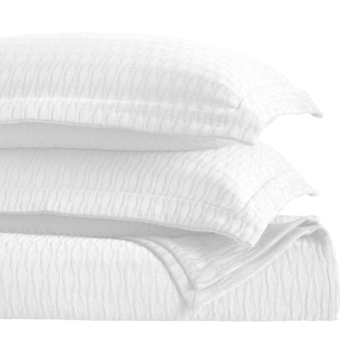 Superior 3 Piece Cotton Bedspread Set, Home Bed Decor, Decorative Bed Spread, 2 Pillow Shams, Medium Weight Blanket, Matelasse Coverlet, Bedding Essentials, Calvert Collection, King, White