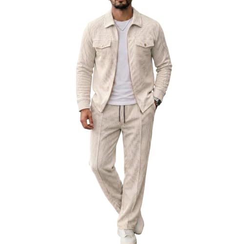 Mens Track Suit 2 Piece Set Texture Zip Up Jacket Side Stripe Jogger Pants - image 1