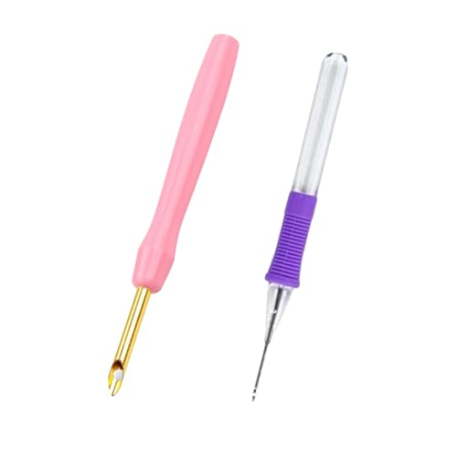 ニードルパンチ 刺繍キット フリーステッチングニードル パンチ針 長さ調整 糸通し付き 縫製ツールセット 初心者向け 刺しゅう針 7個セット 刺繍セット 刺繍ペン DIY 手芸用 編み物用品 裁縫道具 刺しゅうツール 刺繍針 パンチニードル針 2個セット ピンク パープル 13cm 3.5mmのサムネイル