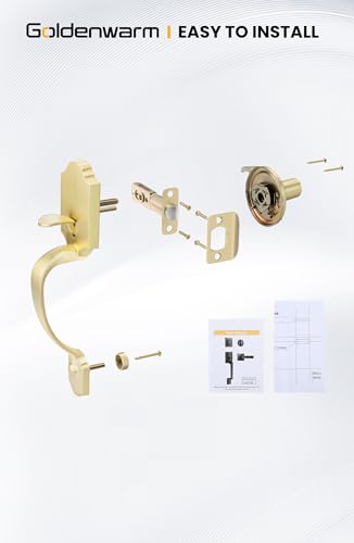 Image of Goldenwarm Front Door Handle, Gold Exterior Door Handles Single Cylinder Front Door Handle Only, Entry Door Handles