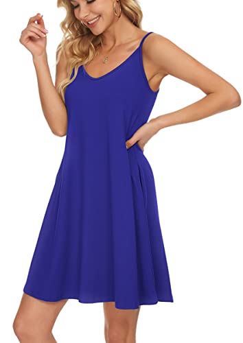 Image of MISFAY Women's Summer Spaghetti Strap Casual Beach Cover Up Dress with Pockets