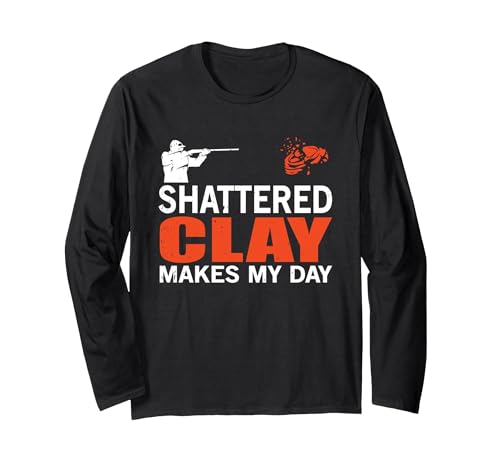 Skeet Trap Shooting,Shattered Clay My Day,Shooting Vest Men Long Sleeve T-Shirt, Adult Unisex, Black, Medium
