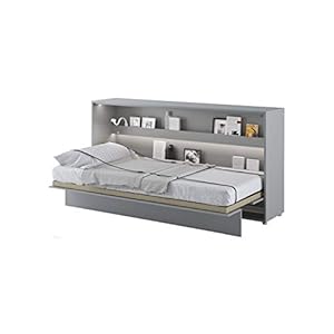 Concept, Kastbed met lattenbodem, V-bed, wandbed, bedkast met geïntegreerd klapbed, functioneel bed (BC-06, 90 x 200 cm, grijs/grijs, horizontaal)