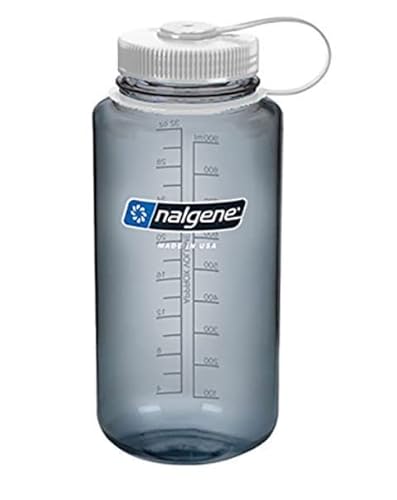 NALGENE Tritan 32 oz Wide Mouth BPA-Free Water Bottle, Gray w/white